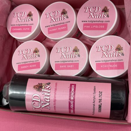 Acrylics Goodie Box 6pcs 3.5oz Jars & 16oz EMA Monomer Smooth Easy Application Non-Yellowing Long Lasting